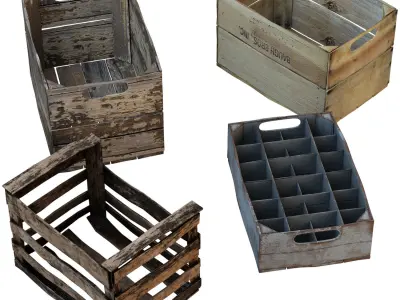 Old Wooden Boxes Low-poly 3D model