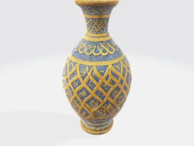 A decorative ceramic vase with a patterned 3D model