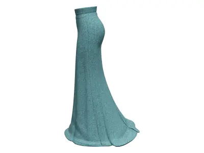 Elegant Slim Green Long Mermaid Style Skirt With Train Low-poly 3D model