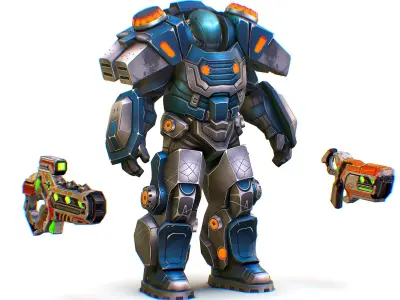 Low Poly Cyborg Soldier with Automatic Rifle and Pistol - 3dsMax Low-poly 3D model purchase