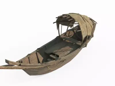 Ancient wooden boats carried on water 3D model