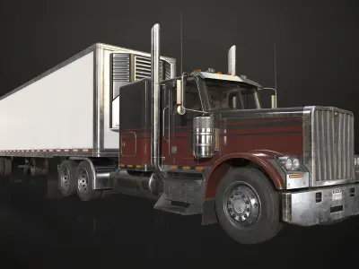 Flat Top Semi Truck Refrigerated Trailer Low-poly 3D model