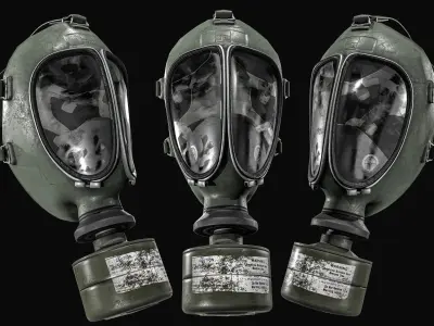 Full face Gas Mask Package Low-poly 3D model