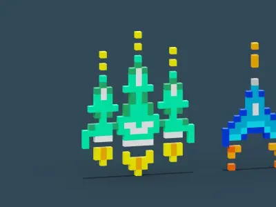 Pixel Spaceship Pack Low-poly 3D model