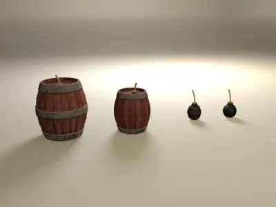 Medieval fantasy pirate bombs and explosive barrels pack Low-poly 3D model