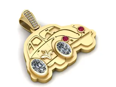 Classic Beetle Car Pendant with Gemstone Wheels  3D  3D print model