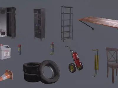 Old Industrial Props Pack Low-poly 3D model