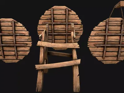 Medieval Wooden Target Weapon Armory Furniture  Low-poly 3D model