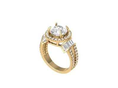 Solitaire Engagement Art Deco Ring 3D print model 75
