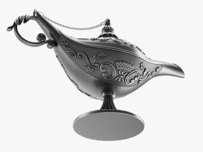 Aladdin magic lamp silver decorated  3D model