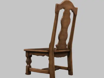 Medieval simple wooden chair furniture Low-poly 3D model