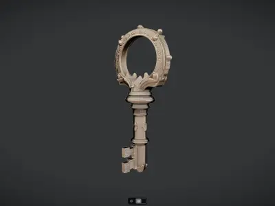 ornate antique metal key 3D model