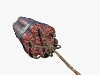 Dynamite grenade with rope Low-poly 3D model