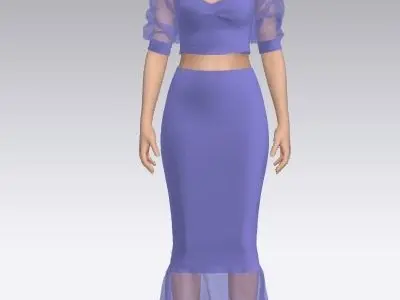 TWO PIECES BLOUSE AND SKIRT LILAC COLOR ELASTIC 3D model