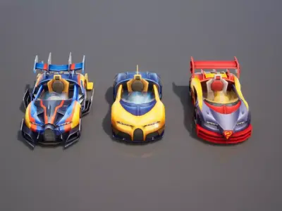 Hand-drawn Cartoon Racing Game Supercar Sports Car Modified car 3D model