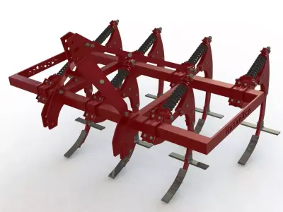 Cultivator tractor plough Low-poly 3D model