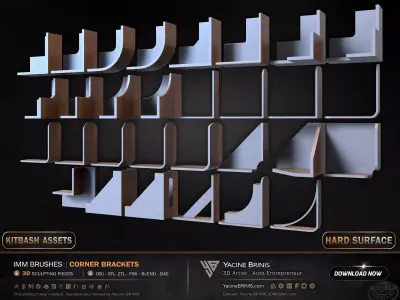 30 Hard Surface IMM Corner Brackets Low-poly 3D model