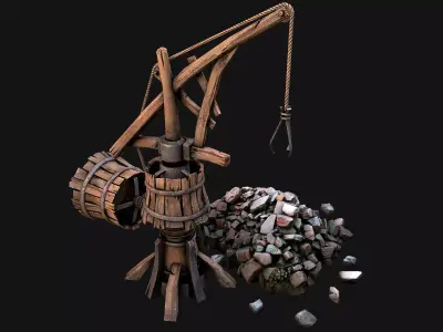 Construction Crane Medieval Quarry Low-poly 3D model