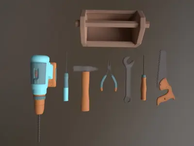 Cartoon Toolbox Set 3D Low-poly model Low-poly 3D model