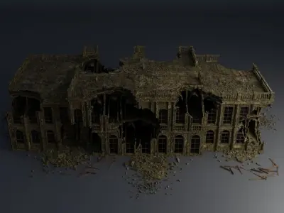 DESTROYED BUILDING CLASSICAL APOCALYPSE WAR RUINED 03 Low-poly 3D model