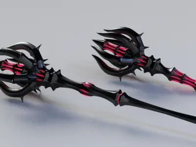 Magic Staff and Artifact Low-poly 3D model