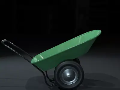 Gardening Cart GreenPainted Low-poly 3D model