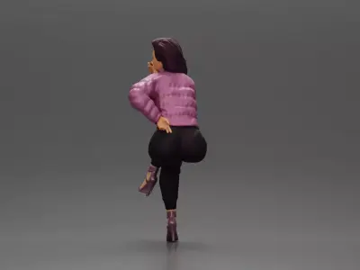 Stylish woman sitting in purple jacket posing with a cigarette 3D print model