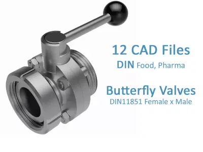 Manual Butterfly Valves - DIN11851 Female x Male Ends -  3D model