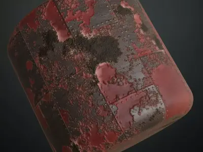 Damaged Red Painted Riveted Metal Plate PBR Seamless Texture