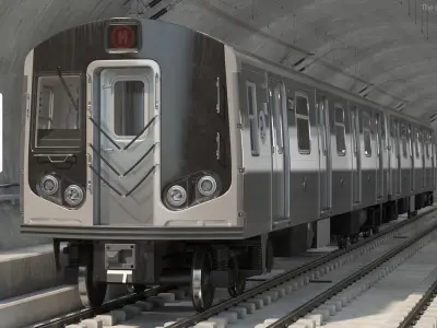 Subway Tunnel Section with Train 3D model