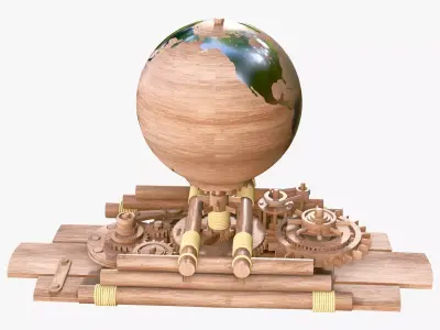 Mechanical Gear Wooden Earth Globe M1 3D model