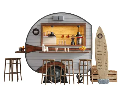 Realistic model of Coffee Foodtruck trailer set 6 3D model