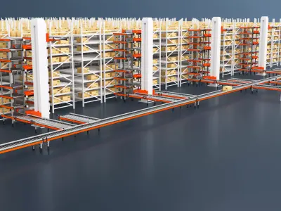 Intelligent automated logistics center warehouse 3D model