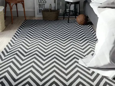  Chevron Designer Rug Model, White &amp; Charcoal Grey 