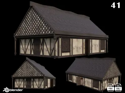 Medieval Houses Pack 41-42-43-44-45 - 4K Textures Game Ready Low-poly 3D model