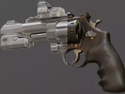 Game-Ready Revolver with its attachments Low-poly 3D model