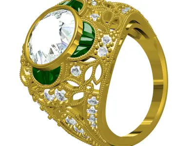Antique Art Deco Womens Engagement Ring 3D print model