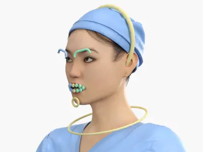  Emergency Nurse Figure Blood Stains T Pose Blue Fur Rigged 