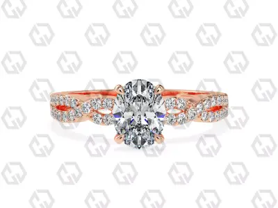 Ring 146 Oval shape twisted shank pave set ring 3D print model