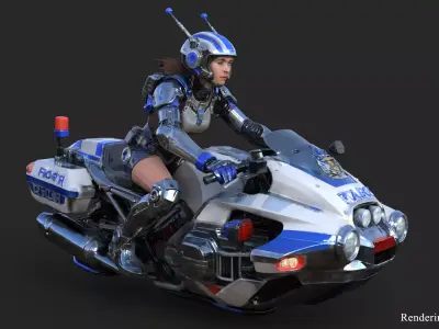 Futuristic Police Motorcycle  High Detail 3D model
