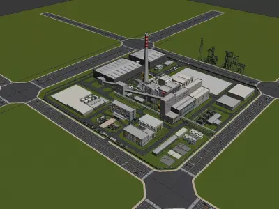 Modern factory - oil refinery - power plant 3D model