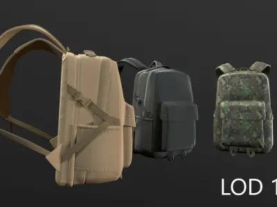 Backpack 2 LODs 3 colors Low-poly 3D model