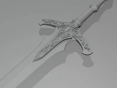 Two handed double edged fantasy sword 3D model