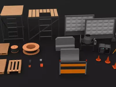 Low Poly Construction Props Low-poly 3D model