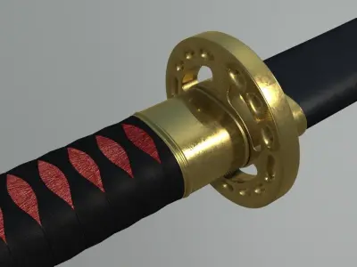High Poly Katana with Sheath Free 3D model
