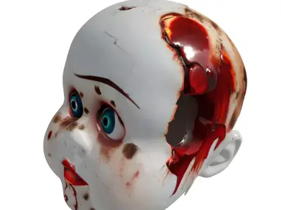 Creepy Broken Doll Head Horror Prop Low-poly 3D model