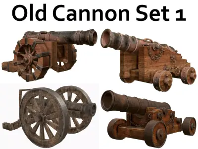 Old Cannon Set 1 3D Model Pack