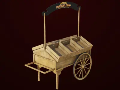 Wooden Wagon Cart07 All PBR Textures Included Low-poly 3D model