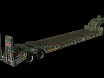 Lowboy Heavy Equipment Trailer Low-poly 3D model