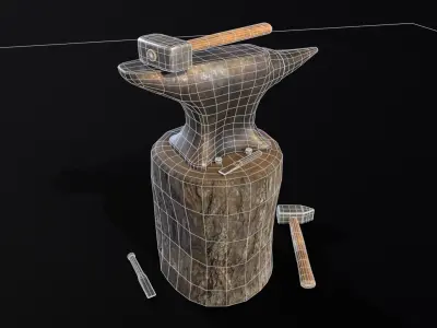 Medieval Anvil and Tools Low-poly 3D model